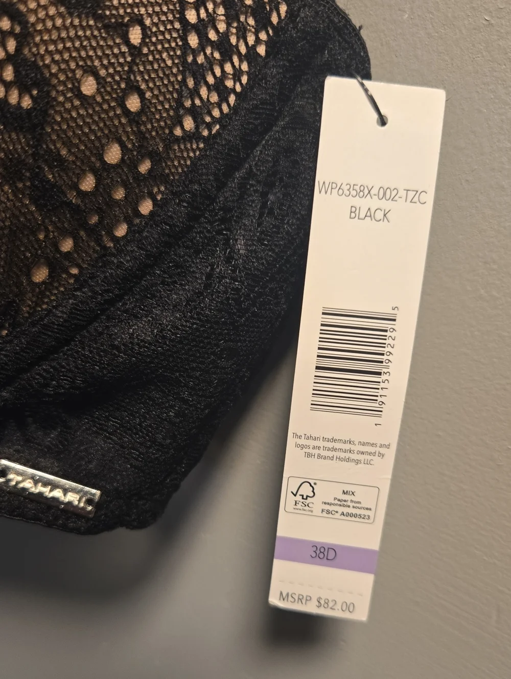 Tahari Black Lace Push-Up Bra with Nude Lining